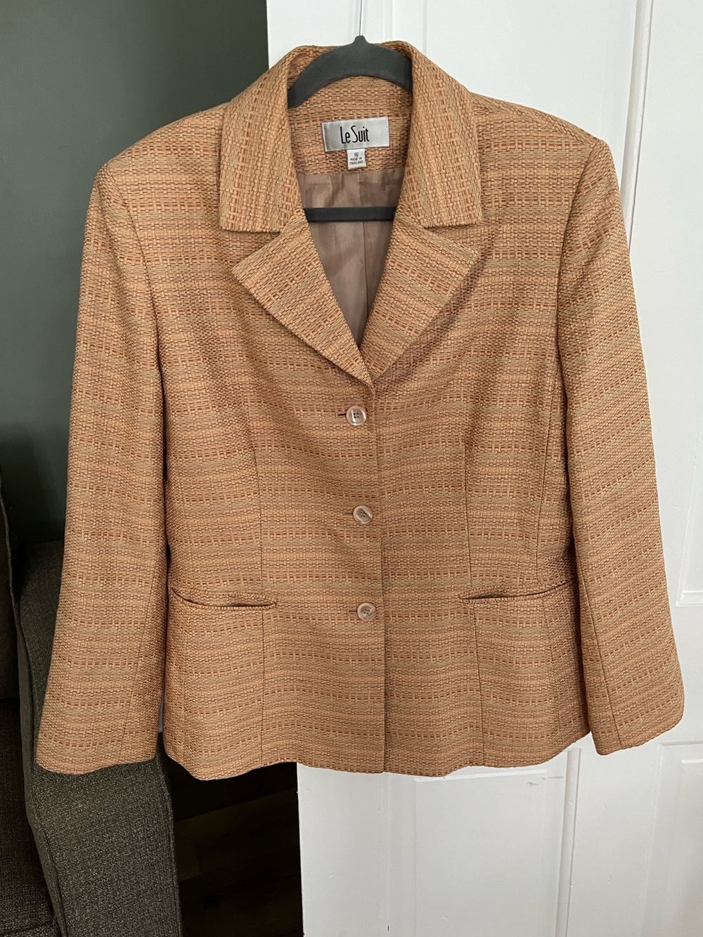 Le Suit size 16 Blazer Jacket Woven Tweed Tan Peach